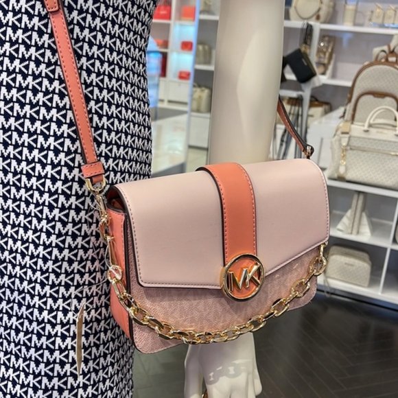 Michael Kors Carmen Small Monogram Flap Crossbody Sherbert Color - Picture 1 of 16